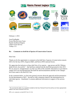 Comments on Draft List of Species of Conservation Concern