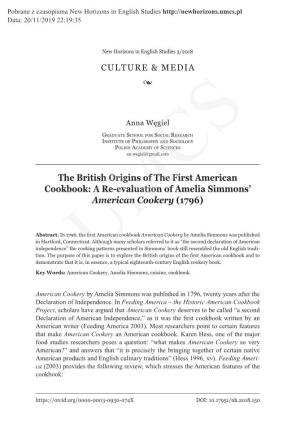 The British Origins of the First American Cookbook: a Re-Evaluation of Amelia Simmons’ American Cookery (1796)
