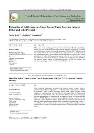 Estimation of Soil Losses in a Slope Area of Tokat Province Through USLE and WEPP Model