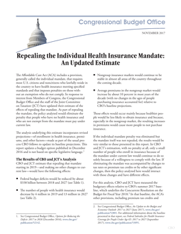 Repealing the Individual Health Insurance Mandate: an Updated Estimate