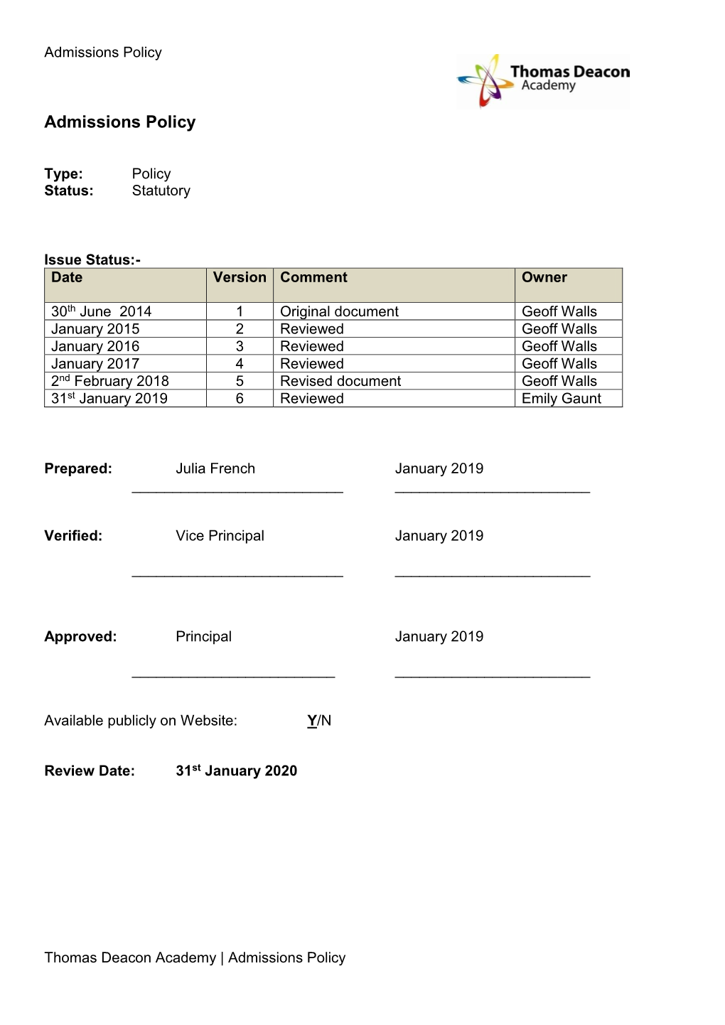 Annex 2 of the Academy’S Funding Agreement