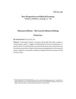 New Perspectives on Political Economy Monetary Reform – The