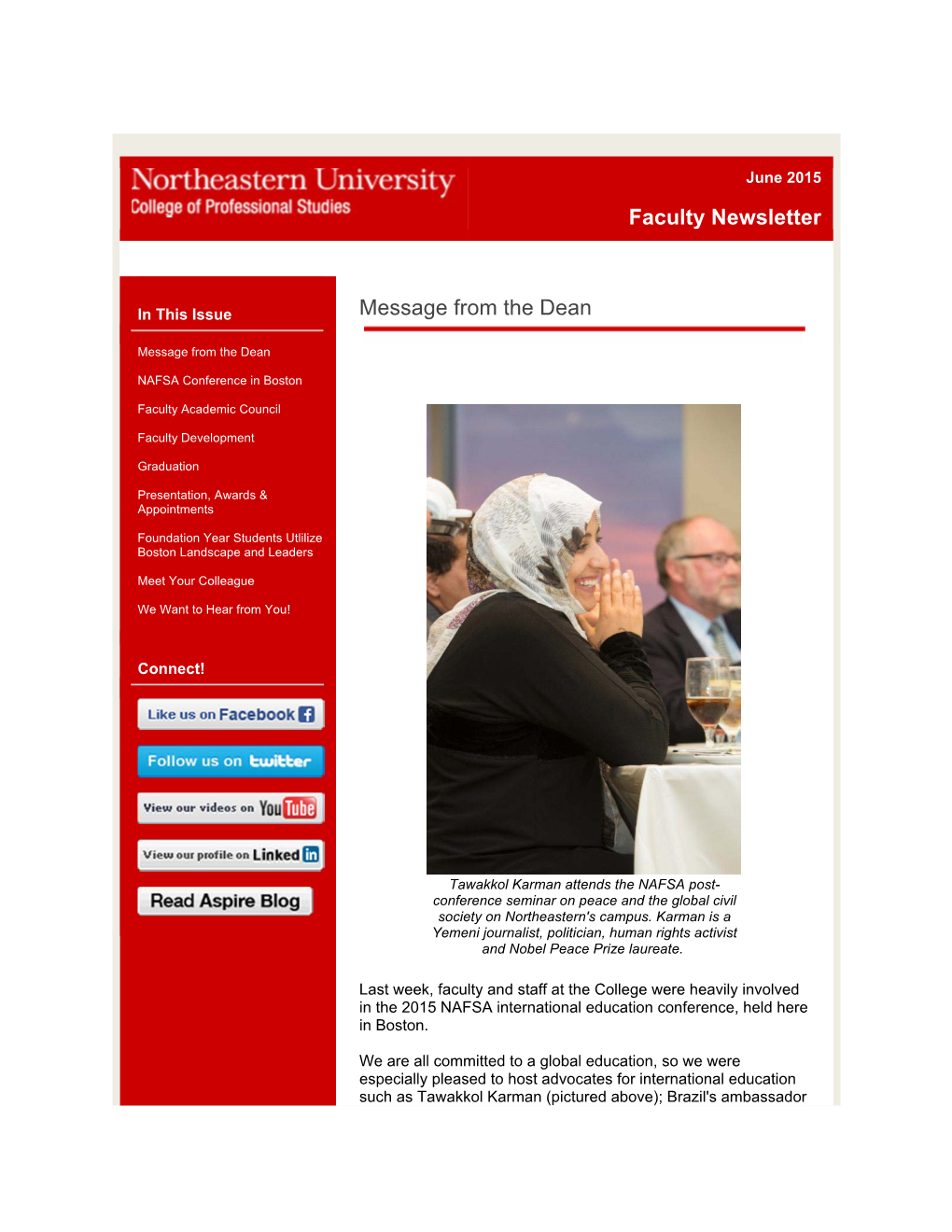 Faculty Newsletter Message from the Dean
