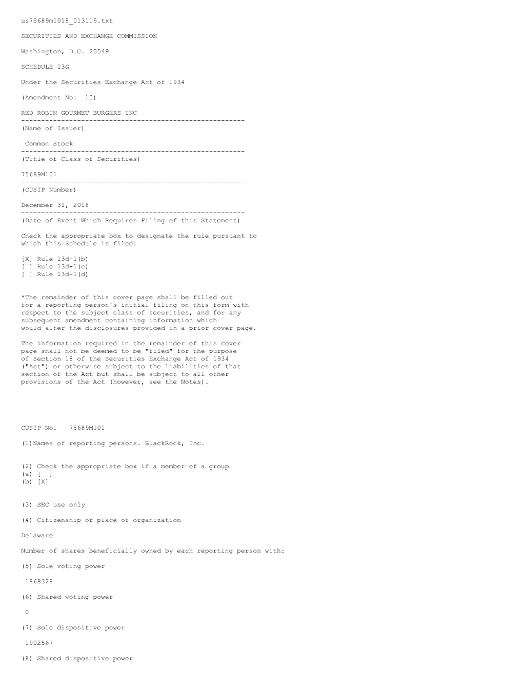 Us75689m1018 013119.Txt SECURITIES and EXCHANGE COMMISSION Washington, D.C. 20549 SCHEDULE 13G Under the Securities Exchange