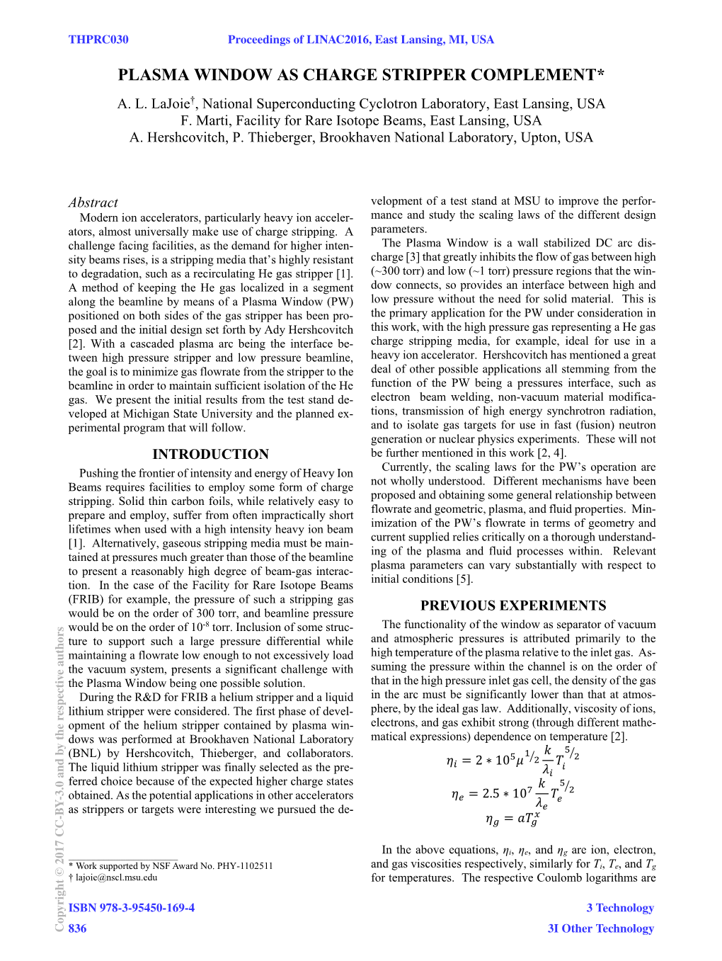 Plasma Window As Charge Stripper Complement* A