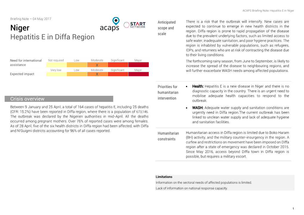 Hepatitis E in Diffa Region Due to the Prevalent Underlying Factors, Such As Limited Access to Safe Water, Inadequate Sanitation, and Poor Hygiene Practices