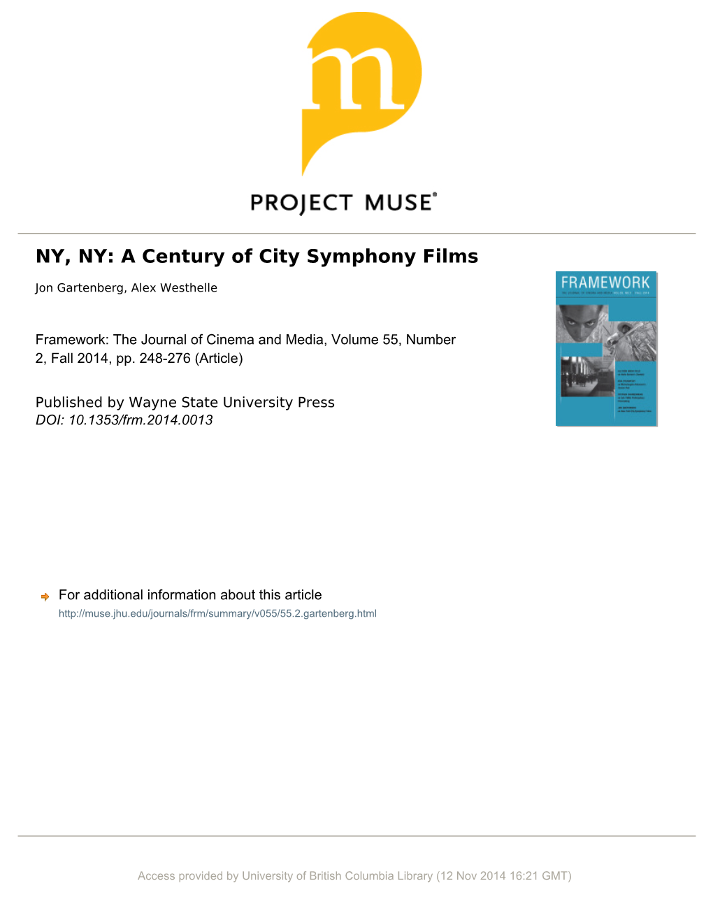 NY, NY: a Century of City Symphony Films