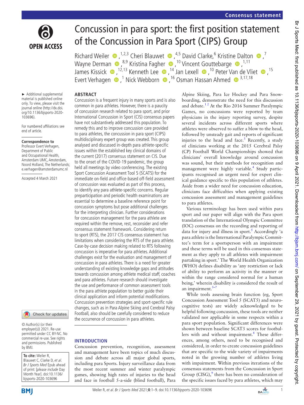 Concussion in Para Sport