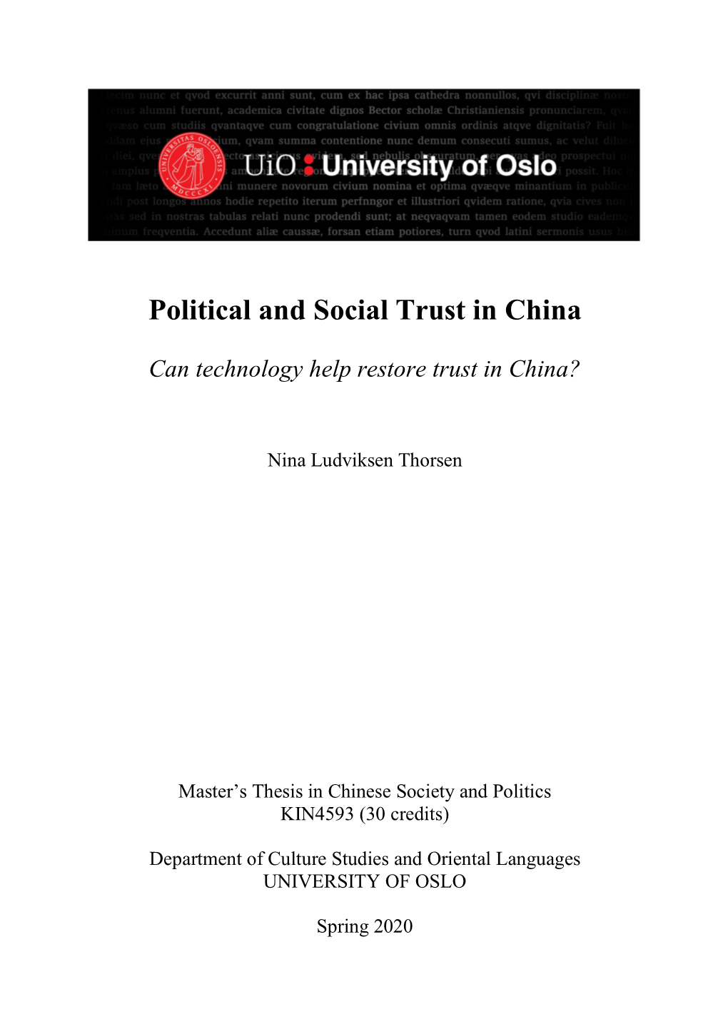 Political and Social Trust in China