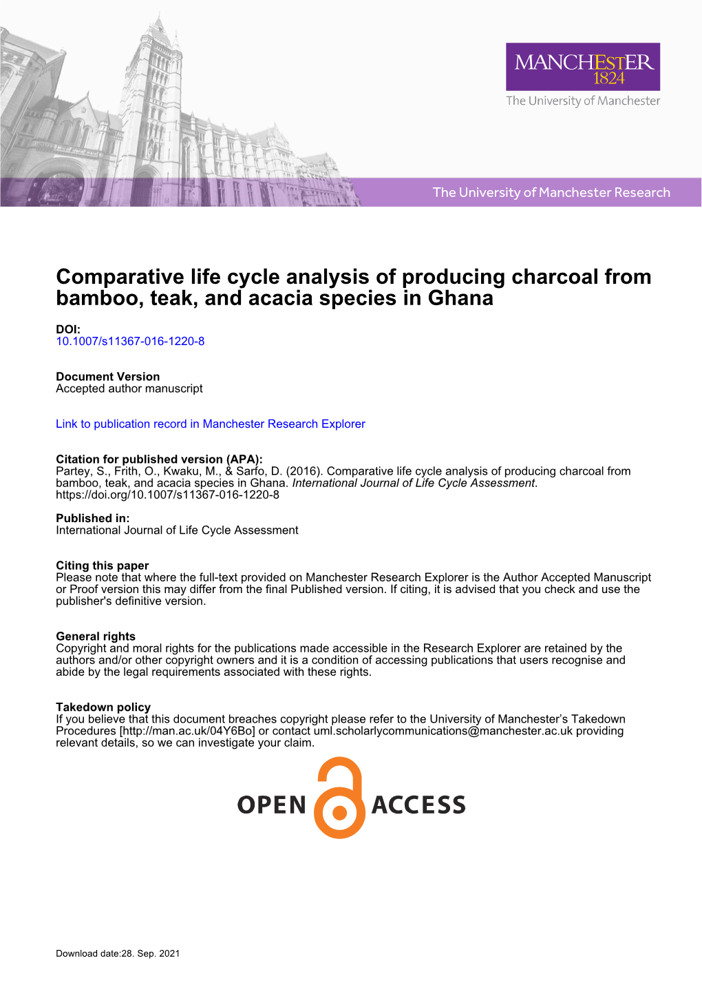 Comparative Life Cycle Analysis of Producing Charcoal from Bamboo, Teak, and Acacia Species in Ghana