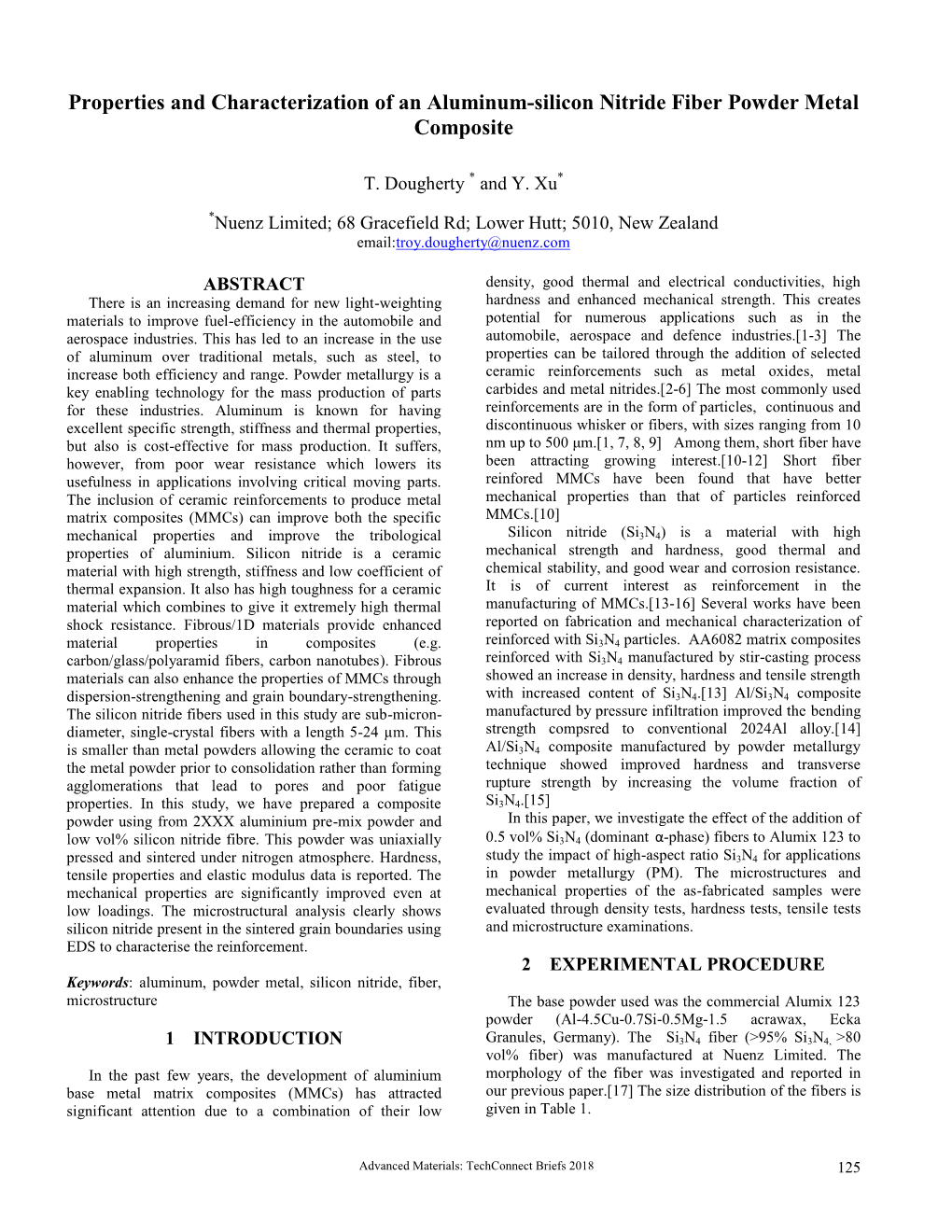 Properties and Characterization of an Aluminum-Silicon Nitride Fiber Powder Metal Composite