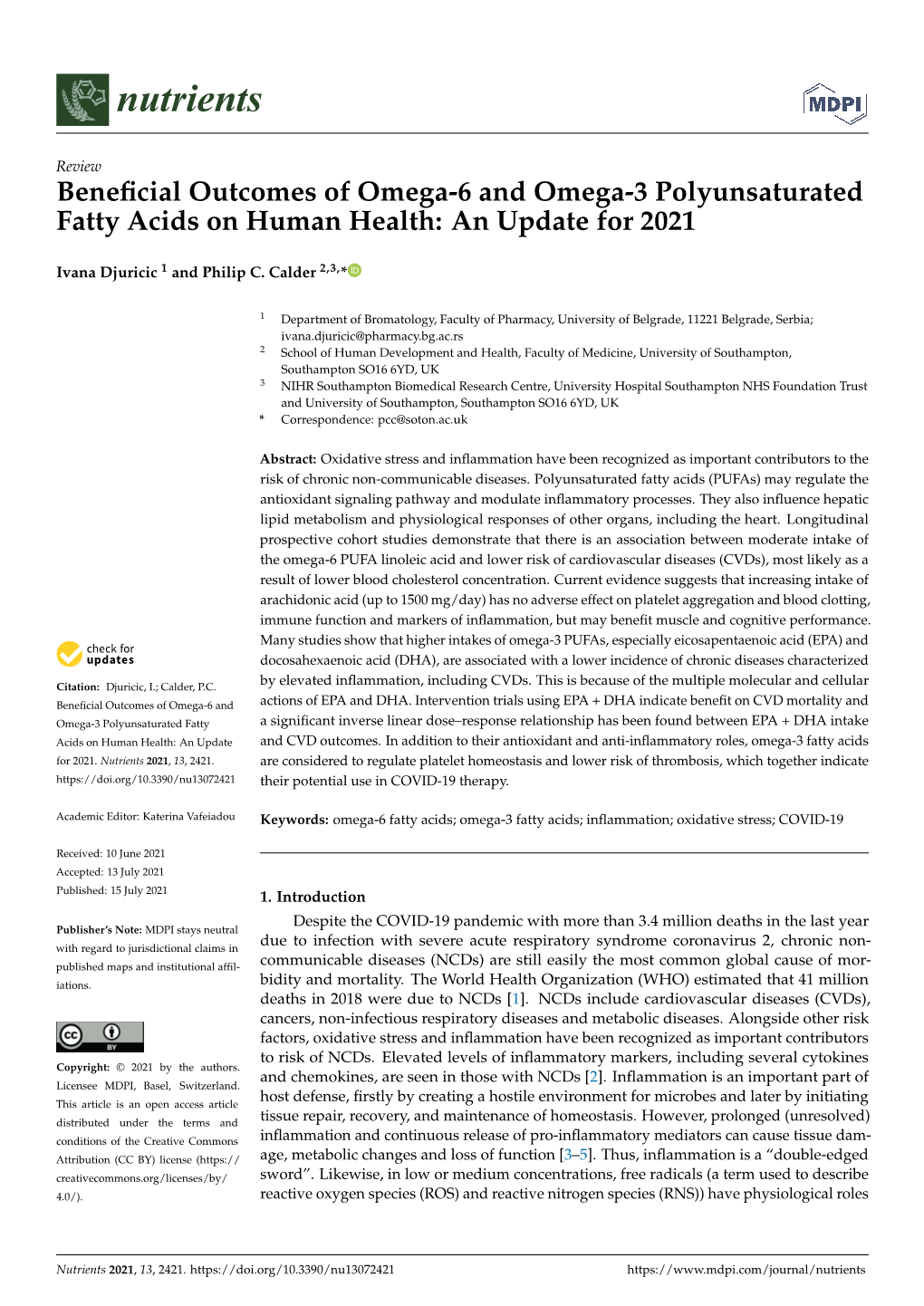 Beneficial Outcomes of Omega-6 and Omega-3 Polyunsaturated Fatty