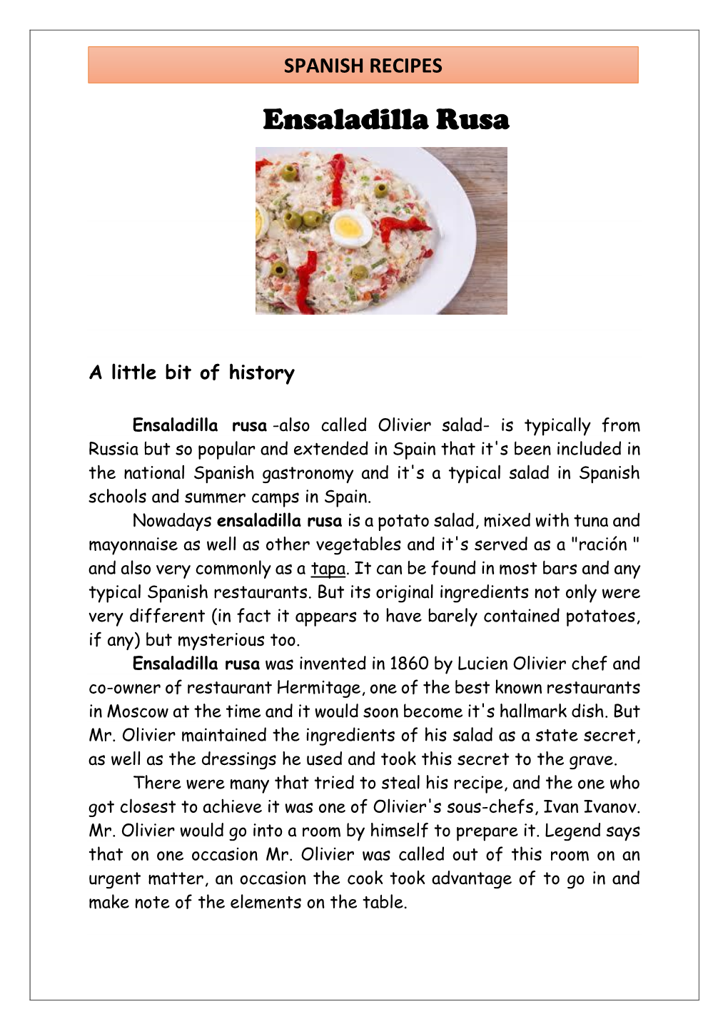 Spanish Recipes 3. Ensaladilla Rusa