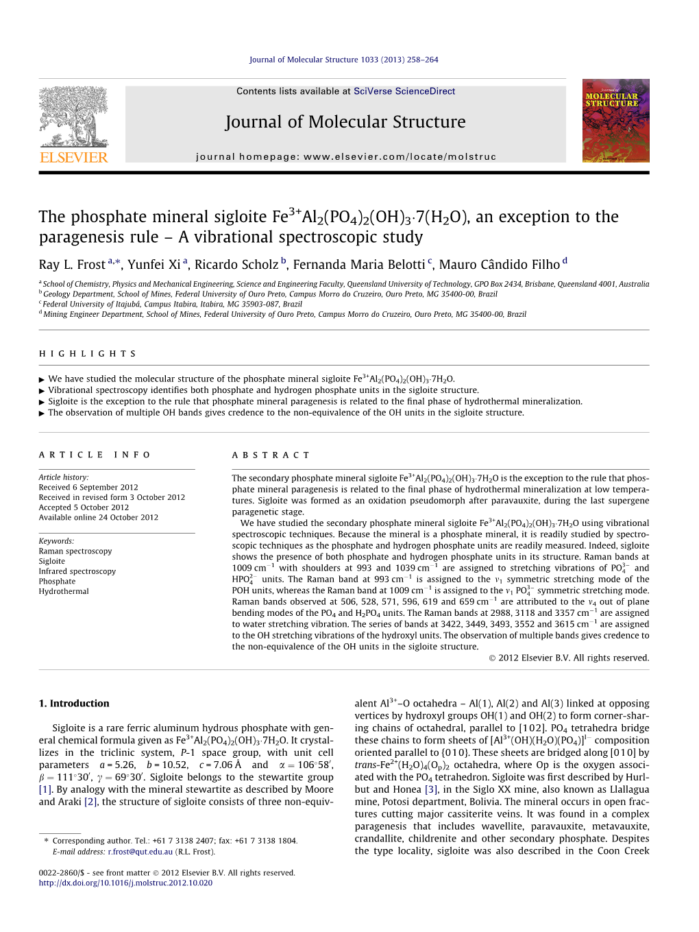 The Phosphate Mineral Sigloite Fe3+Al2(PO4)2(OH)3Â·7(H2O), An