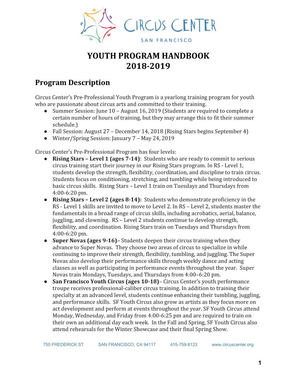 Youth Program Handbook 2018-2019