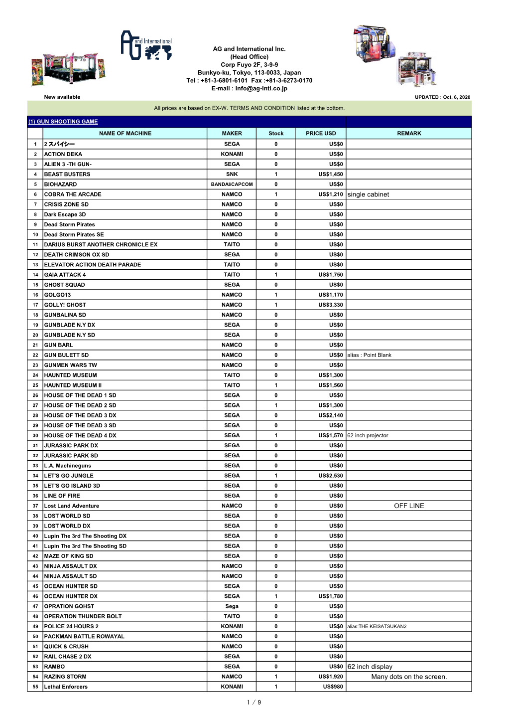 US$1,210 Single Cabinet OFF LINE US$0 62 Inch Display Many Dots On