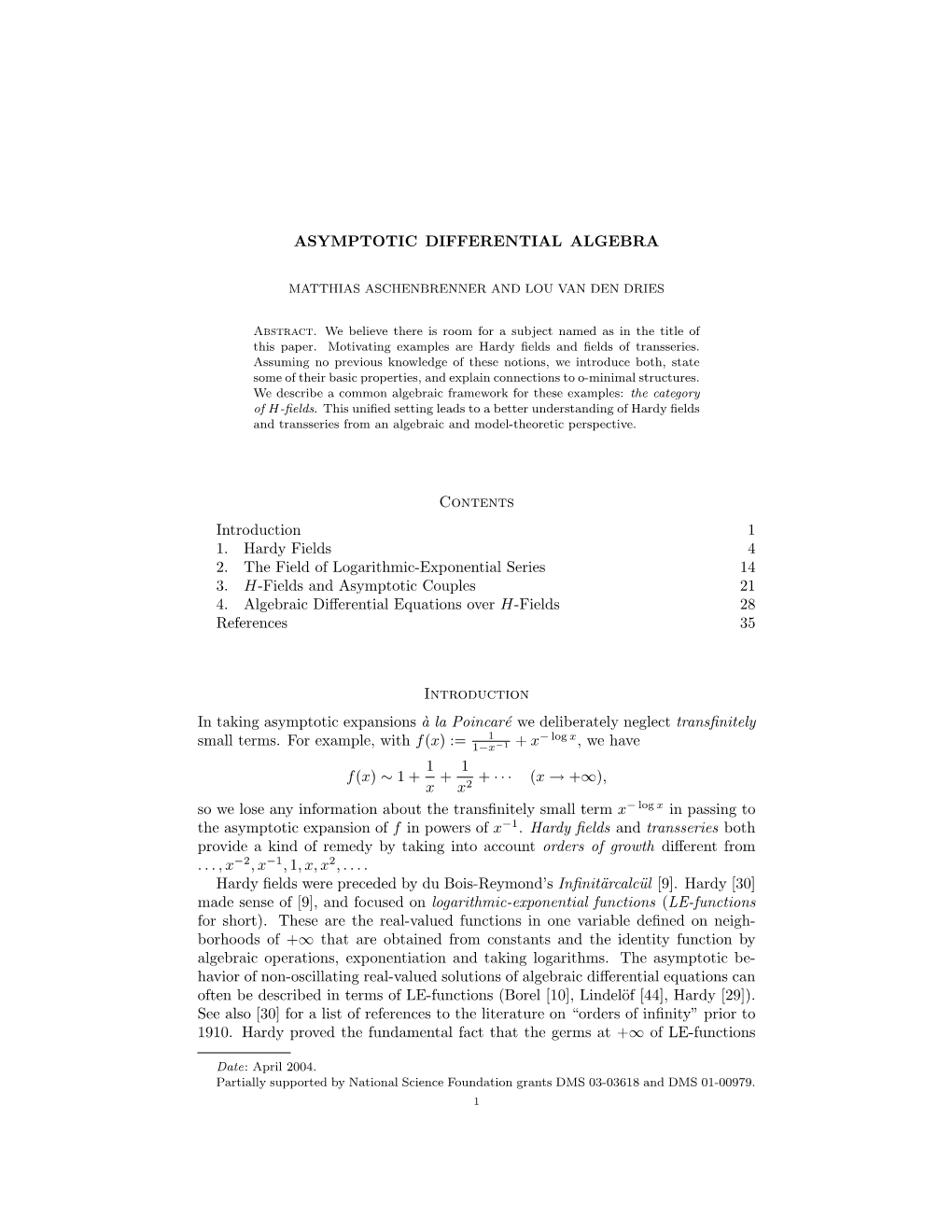 Asymptotic Differential Algebra