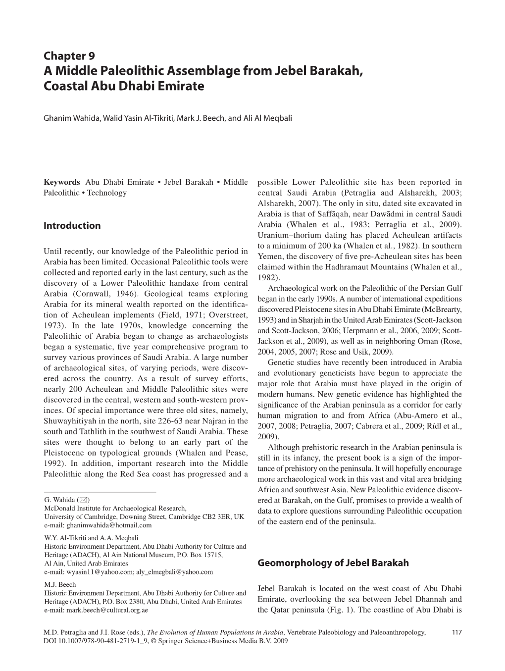 A Middle Paleolithic Assemblage from Jebel Barakah, Coastal Abu Dhabi Emirate