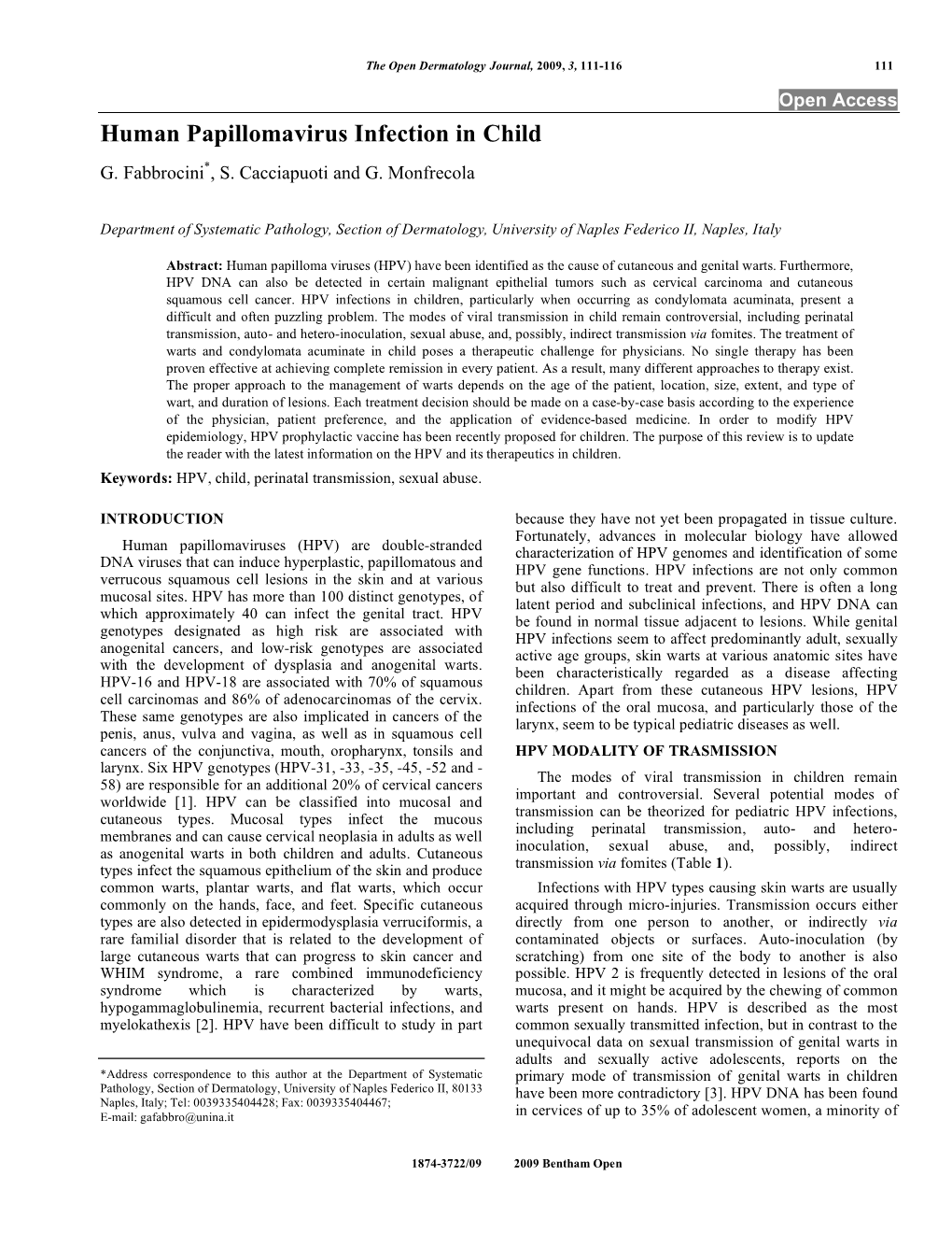 Human Papillomavirus Infection in Child G