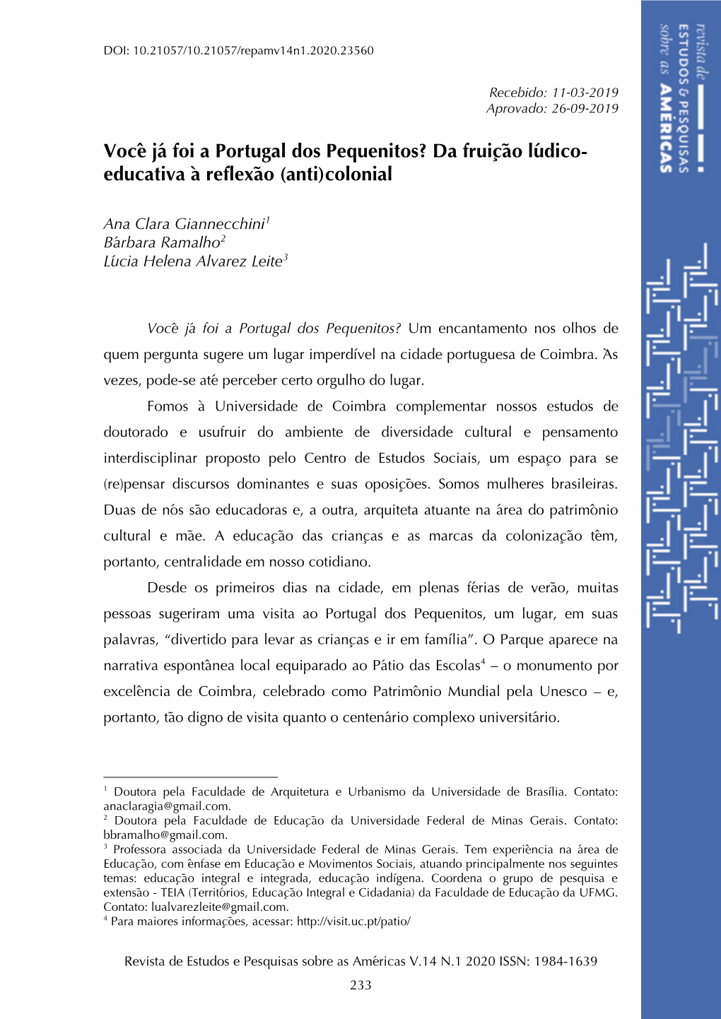 Você Já Foi a Portugal Dos Pequenitos? Da Fruição Lúdico- Educativa À Reflexão (Anti)Colonial