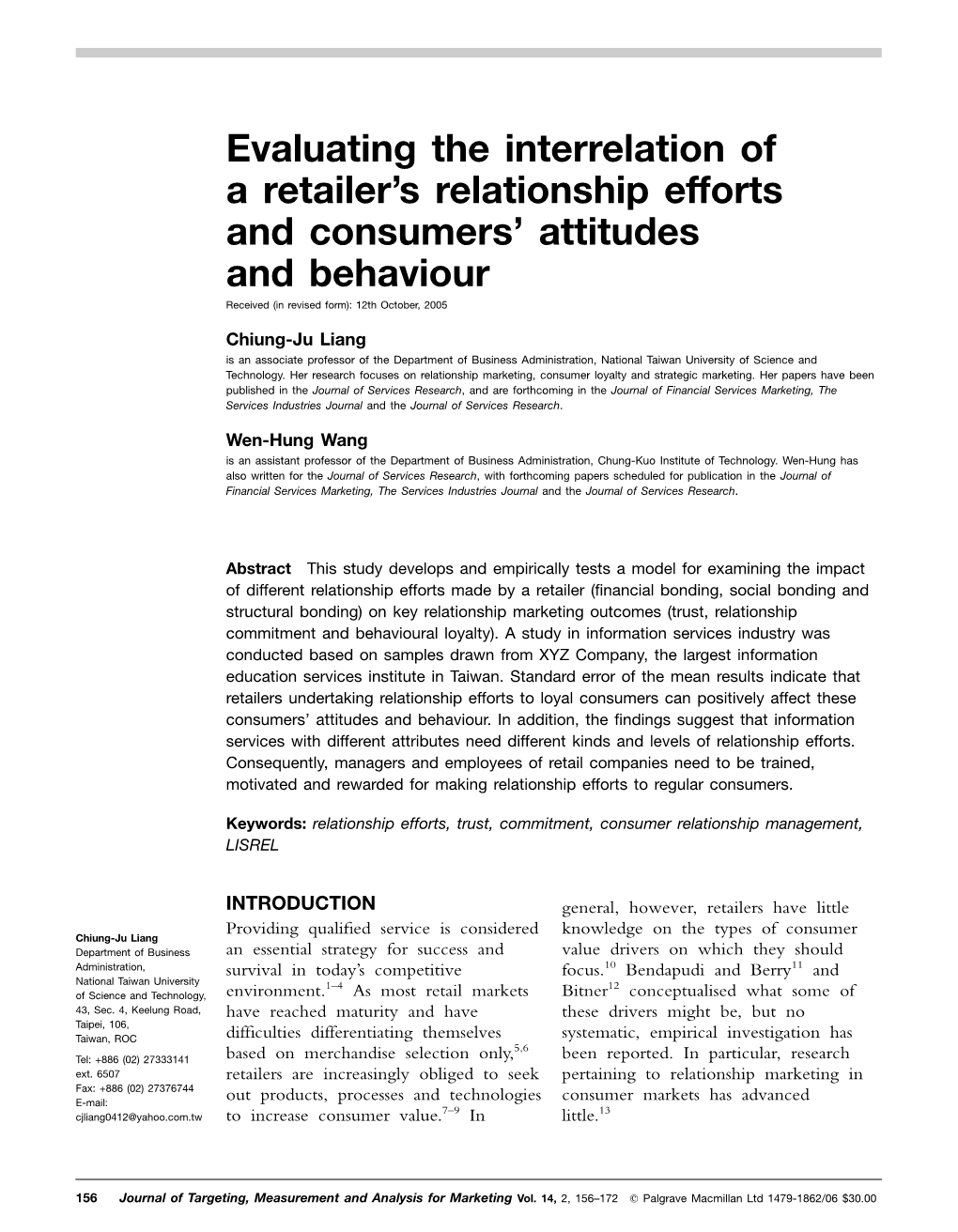 Evaluating the Interrelation of a Retailer's Relationship Efforts And