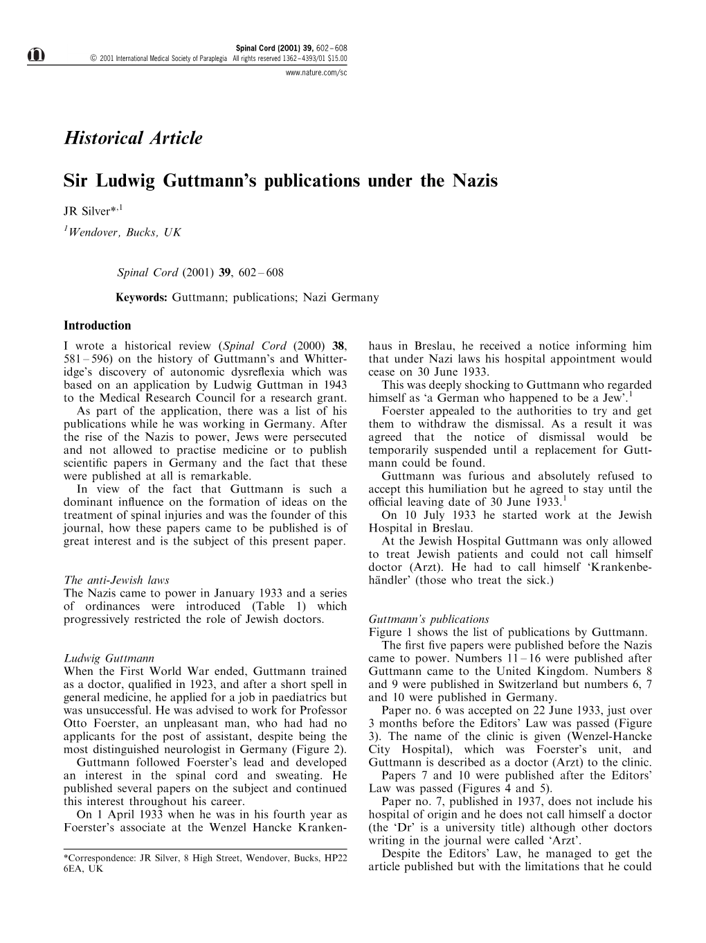 Historical Article Sir Ludwig Guttmann's Publications Under the Nazis