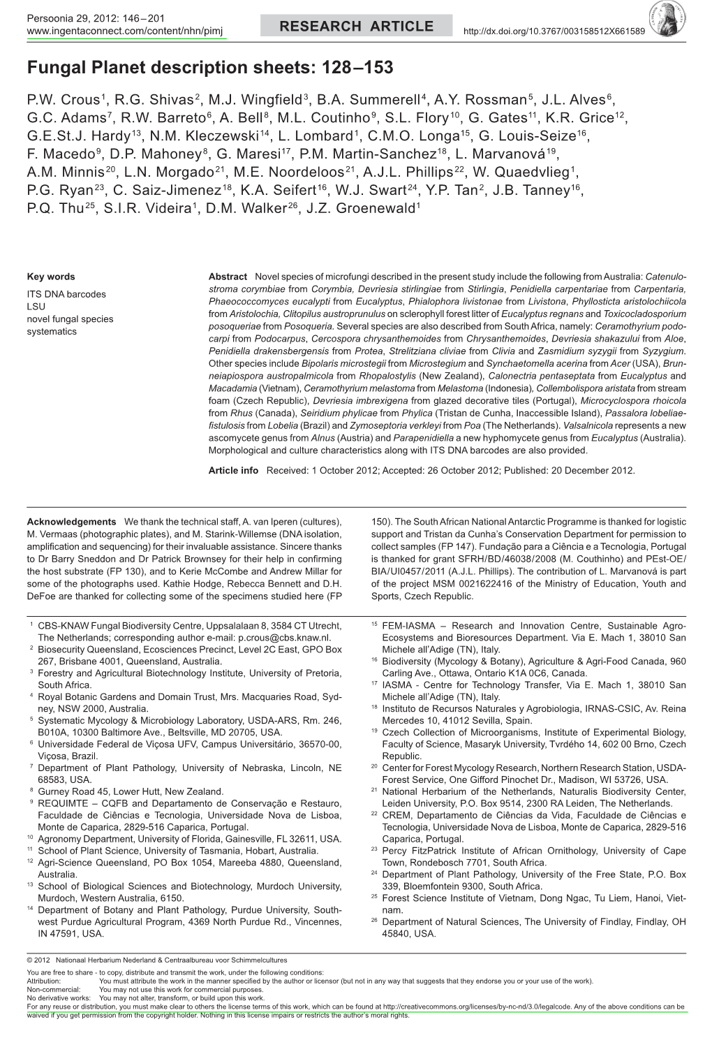 Fungal Planet Description Sheets: 128–153