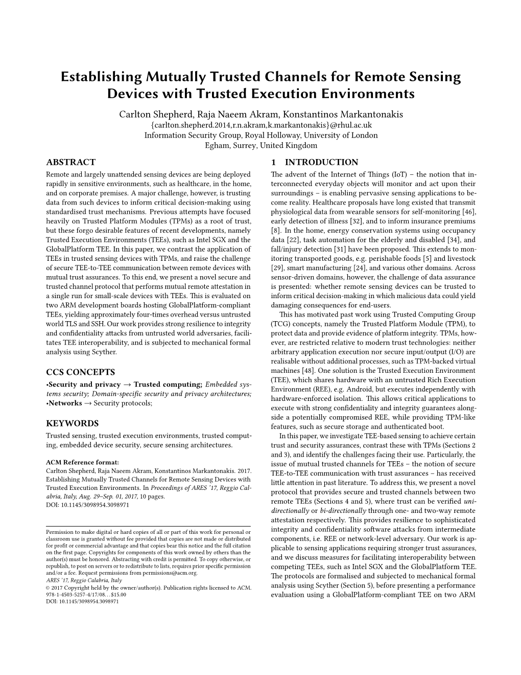 Establishing Mutually Trusted Channels for Remote Sensing