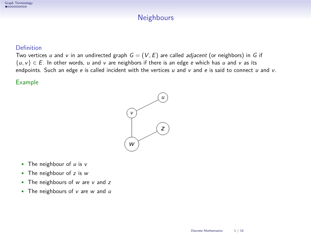 Discrete Mathematics 1 / 10 Graph Terminology