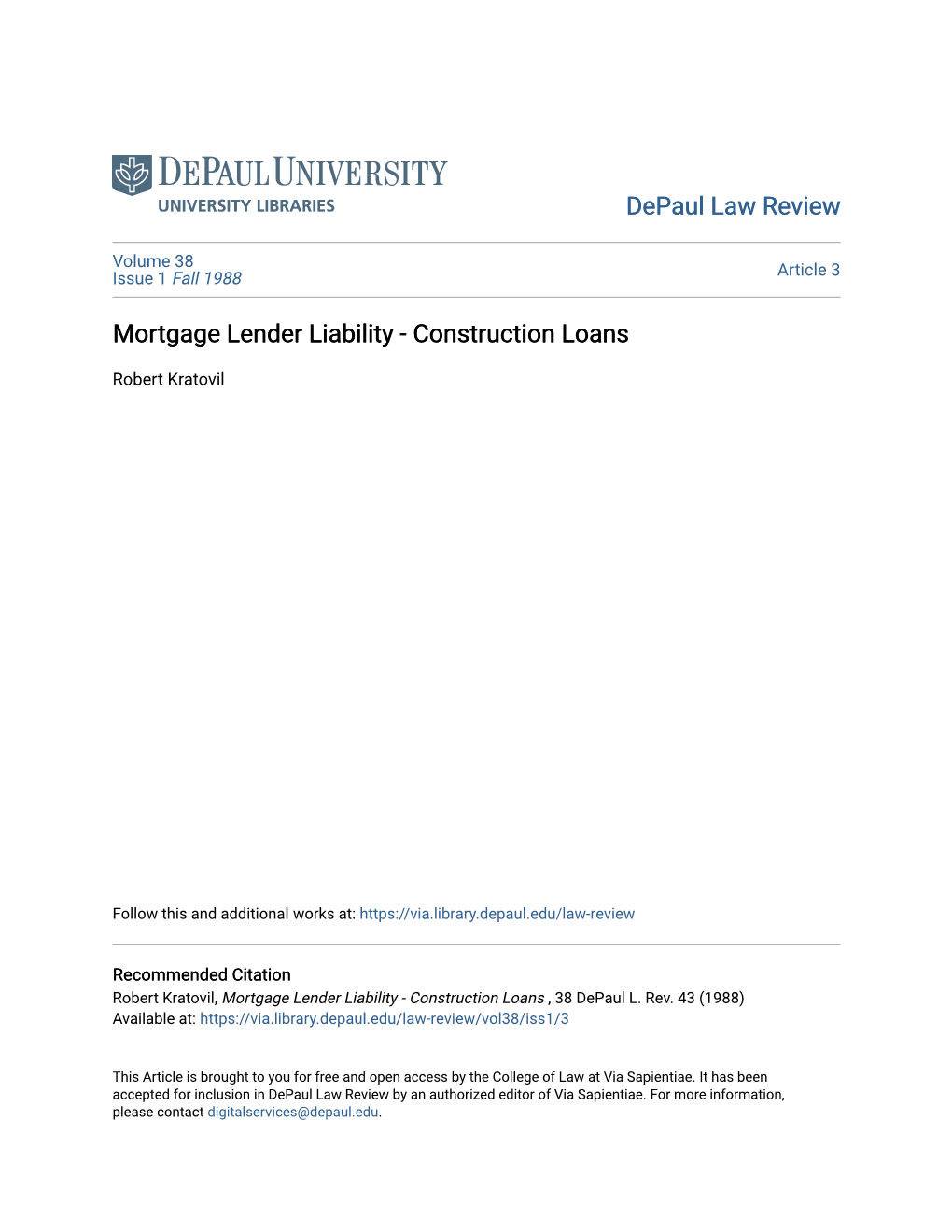 Mortgage Lender Liability - Construction Loans