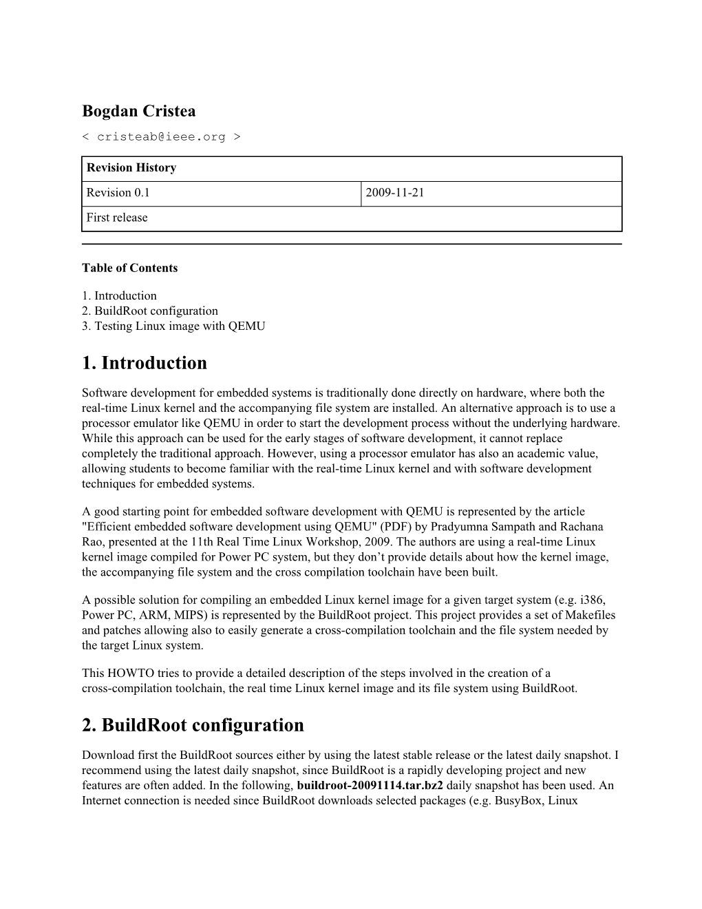 1. Introduction 2. Buildroot Configuration 3