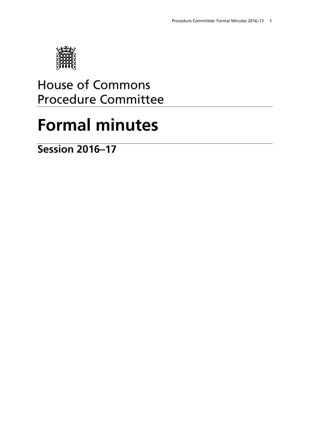 Procedure Committee Formal Minutes 2016–17