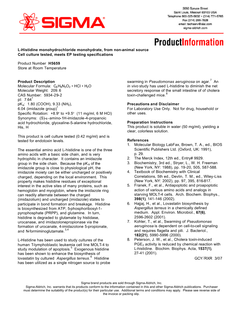 L-Histidine Monohydrochloride Monohydrate, from Non-Animal Source Cell Culture Tested, Meets EP Testing Specifications Product