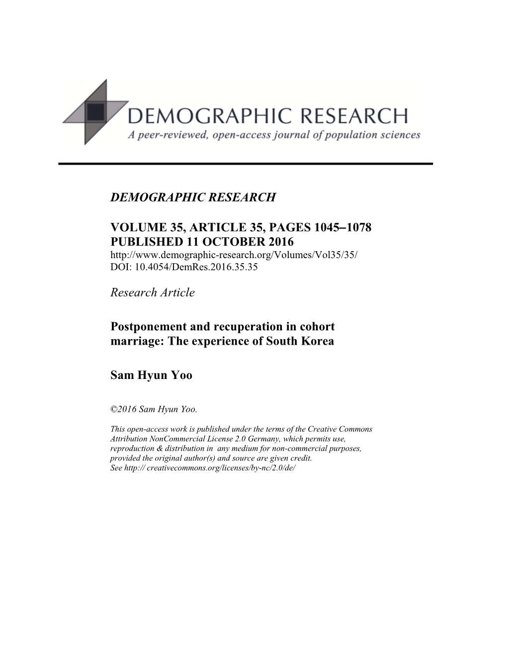 Postponement and Recuperation in Cohort Marriage: the Experience of South Korea