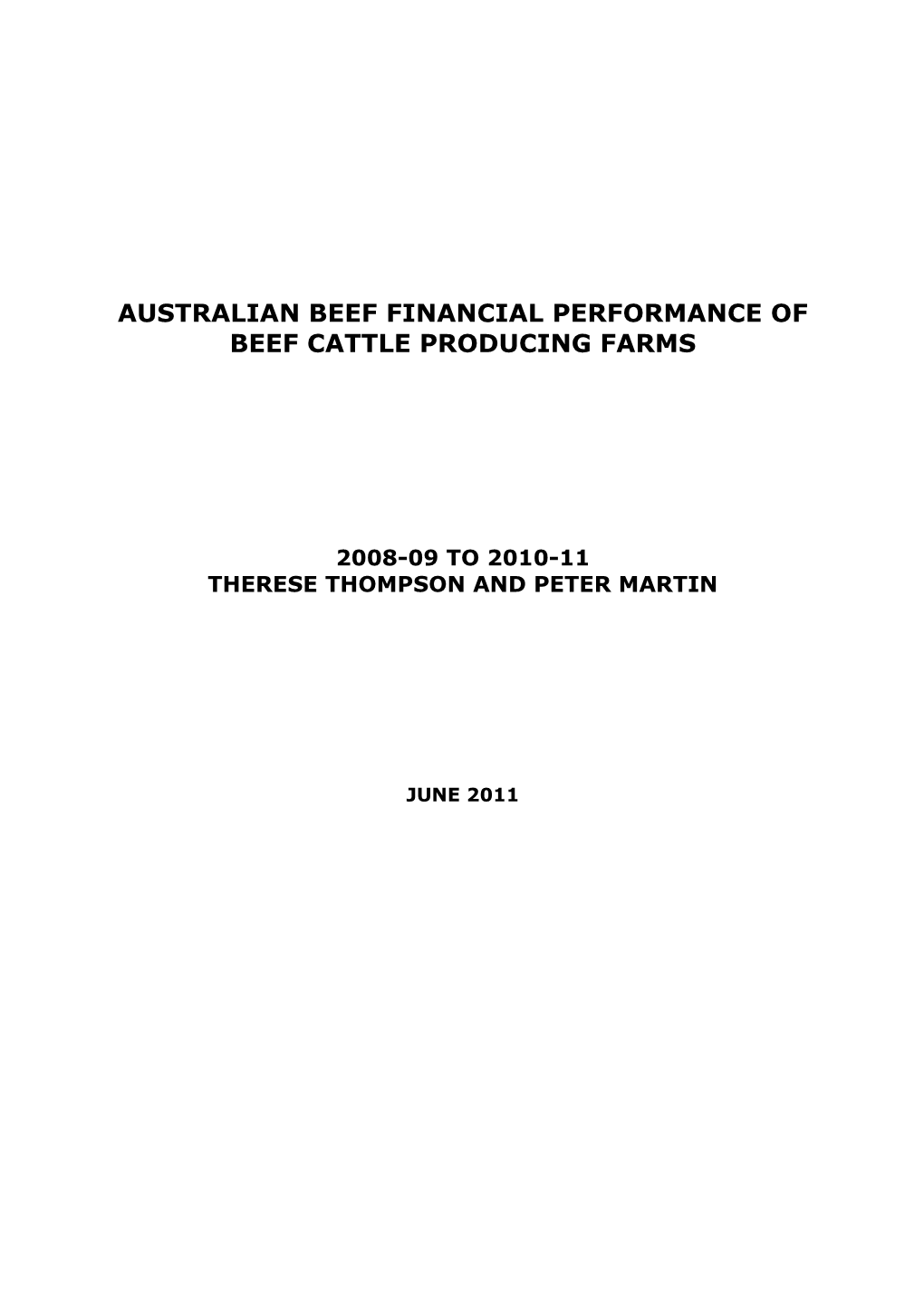 Australian Beef Financial Performance of Beef Cattle Producing Farms