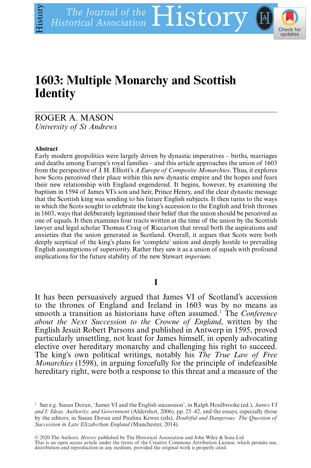 Multiple Monarchy and Scottish Identity