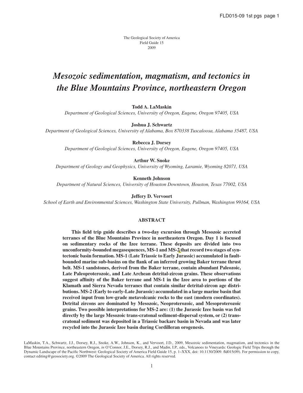 Mesozoic Sedimentation, Magmatism, and Tectonics in the Blue Mountains Province, Northeastern Oregon