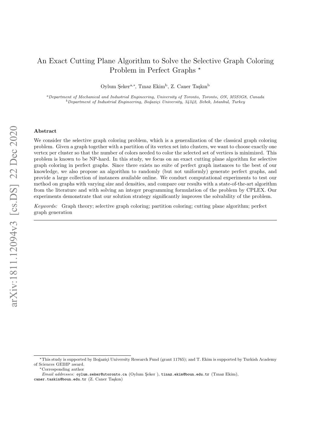 An Exact Cutting Plane Algorithm to Solve the Selective Graph Coloring