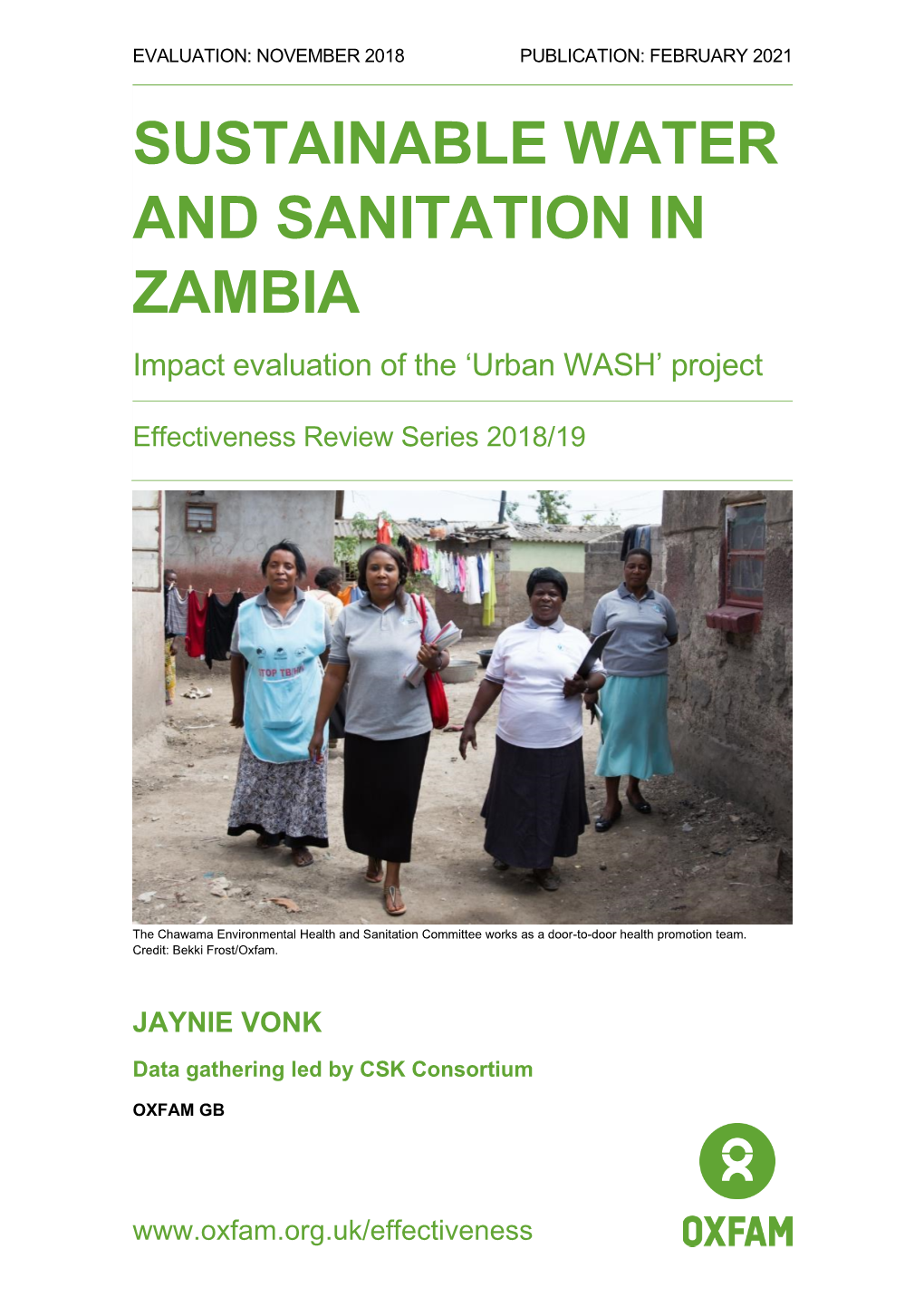 SUSTAINABLE WATER and SANITATION in ZAMBIA Impact Evaluation of the ‘Urban WASH’ Project