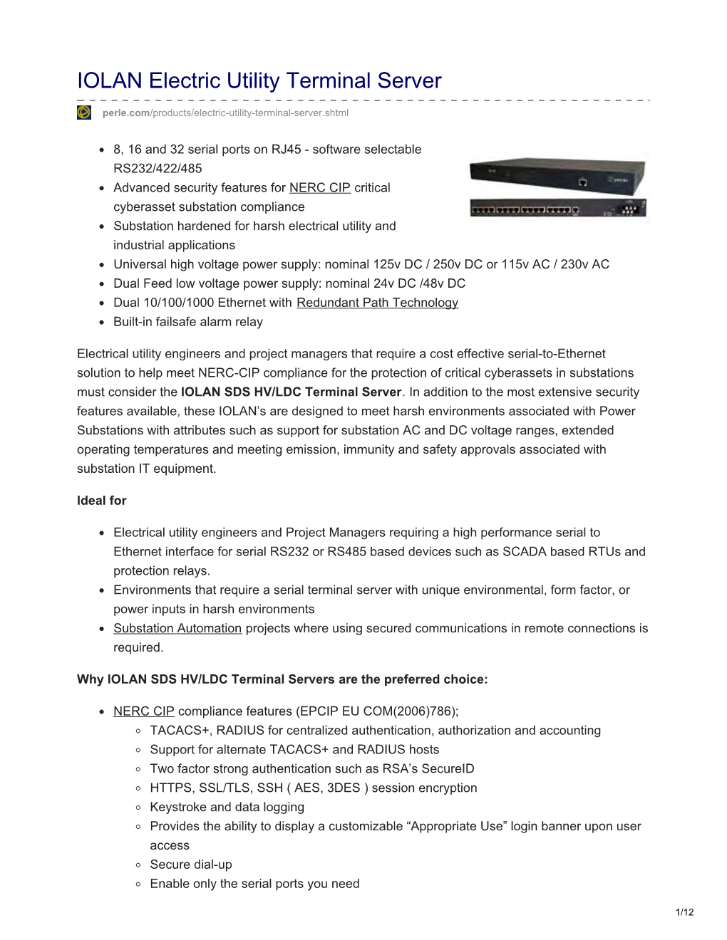 IOLAN Electric Utility Terminal Server