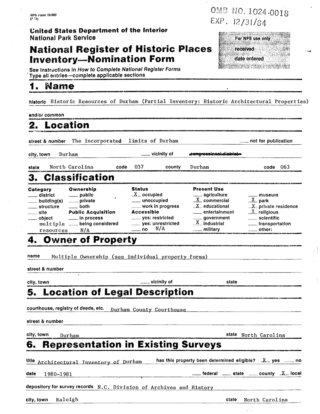 National Register of Historic Places Inventory-Nomination Form 1