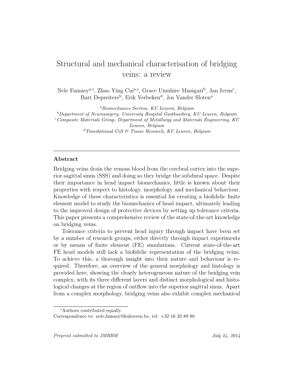 Structural and Mechanical Characterisation of Bridging Veins: a Review