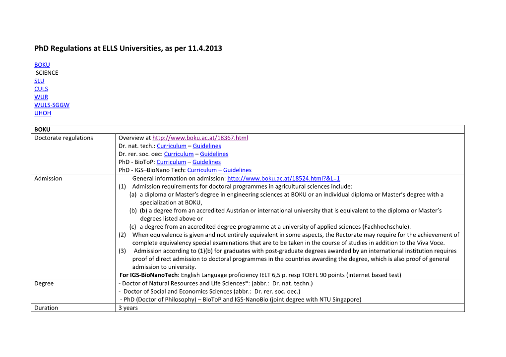 Phd Regulations at ELLS Universities, As Per 11.4.2013