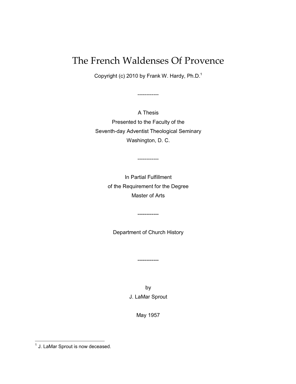 The French Waldenses of Provence