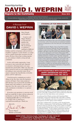 DAVID I. WEPRIN Reports to the Community Winter 2018