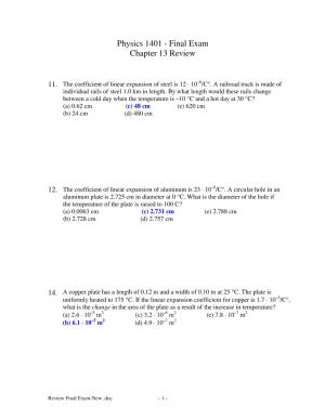 Physics 1401 - Final Exam Chapter 13 Review