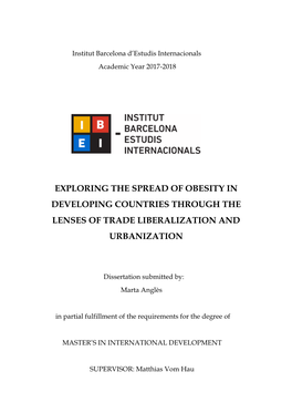 Exploring the Spread of Obesity in Developing Countries Through the Lenses of Trade Liberalization and Urbanization
