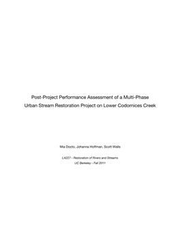 Post-Project Performance Assessment of a Multi-Phase Urban Stream Restoration Project on Lower Codornices Creek