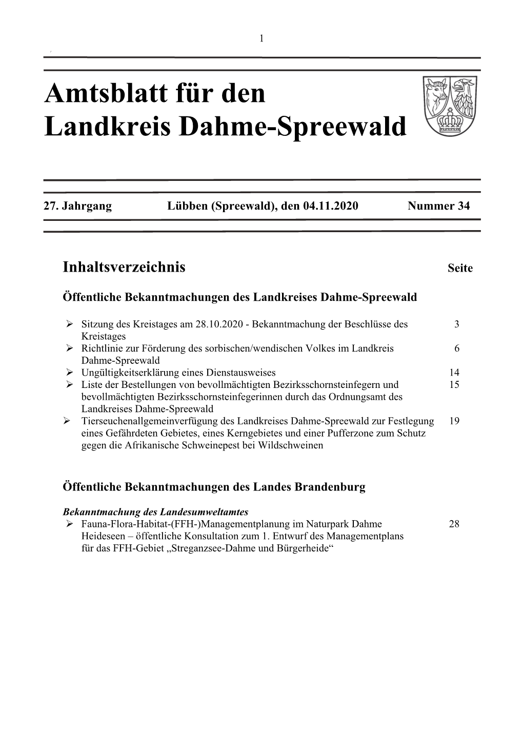 Amtsblatt Für Den Landkreis Dahme-Spreewald