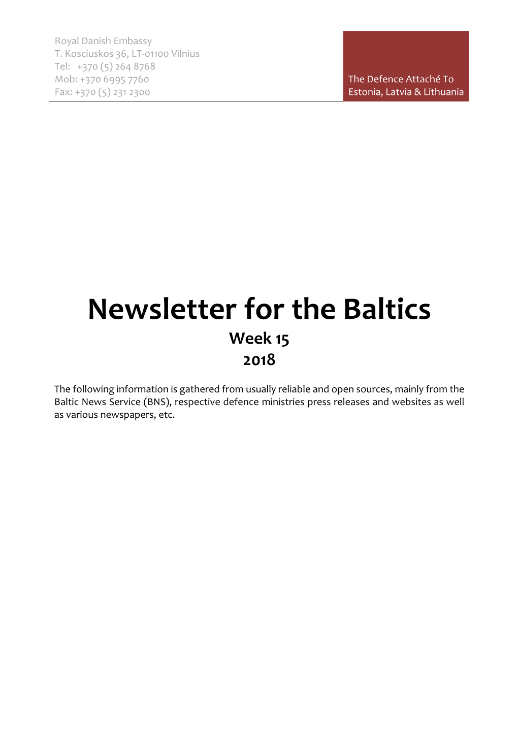 Newsletter for the Baltics Week 15 2018